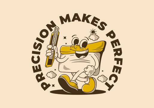 Precision makes perfect. Squeegee mascot character holding a blade, vintage style