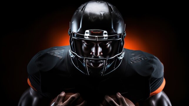 American athlete of football sportsman on black background. AI generated image