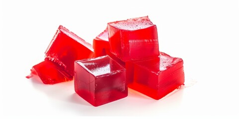  Cubes of red jelly on a white background