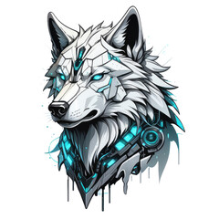 graphic design wolf head illustration with transparent background