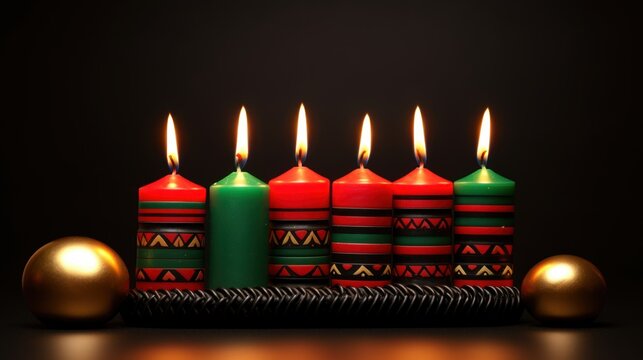 Kwanzaa with Mishima Saba light candle decoration on dark background. AI generated image