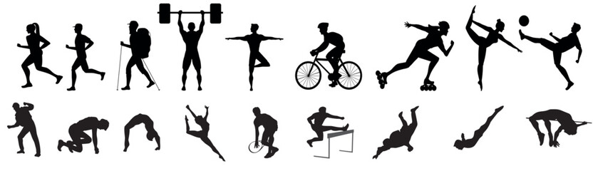 Silhouette of various sport person. Bundle of different athlete silhouette . 
