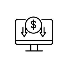 Decrease dollar outline icons, minimalist vector illustration ,simple transparent graphic element .Isolated on white background