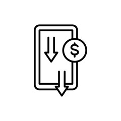 Decrease money outline icons, minimalist vector illustration ,simple transparent graphic element .Isolated on white background