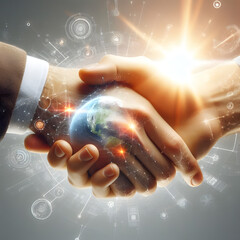 Handshakes expressing commitment to cooperate with each other, after signing a business contract. Generative AI 