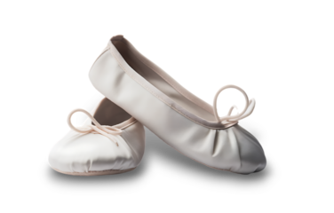 A pair of elegant light pink soft ballet practice shoes isolated on transparent background. 