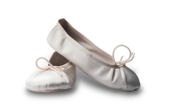 A pair of elegant light pink soft ballet practice shoes isolated on transparent background. 