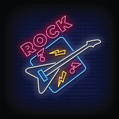 Neon Sign rock with brick wall background vector