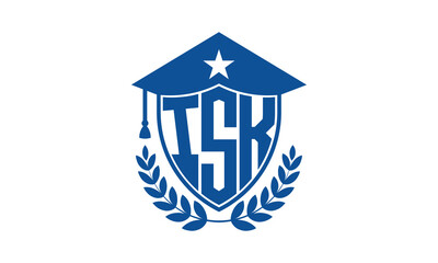 ISK three letter iconic academic logo design vector template. monogram, abstract, school, college, university, graduation cap symbol logo, shield, model, institute, educational, coaching canter, tech