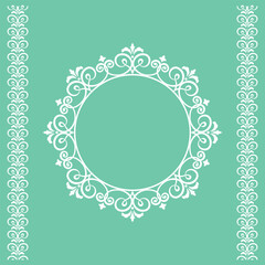 Decorative frame Elegant vector element for design in Eastern style, place for text. Floral green and white border. Lace illustration for invitations and greeting cards