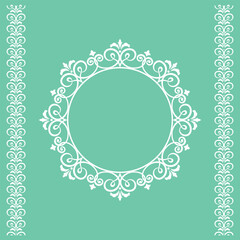 Decorative frame Elegant vector element for design in Eastern style, place for text. Floral green and white border. Lace illustration for invitations and greeting cards