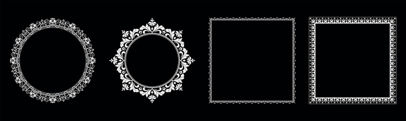 Set of decorative frames Elegant vector element for design in Eastern style, place for text. Floral black and white borders. Lace illustration for invitations and greeting cards.