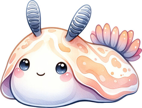 Nudibranch Sea Slugs, Watercolor Cute Drawing Nudibranch Sea Slugs Sea life animals, nursery style, PNG