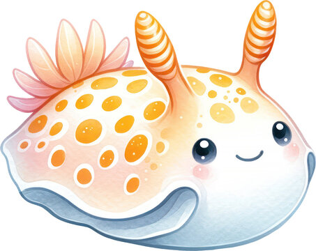 recommend clip art: Nudibranch Sea Slugs, Watercolor Cute Drawing Nudibranch Sea Slugs Sea life animals, nursery style, PNG