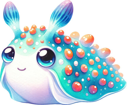 recommend clip art: Nudibranch Sea Slugs Watercolor Cute Drawing Nudibranch Sea Slugs Sea life animals, nursery style, PNG