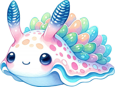 recommend clip art: Nudibranch Sea Slugs Watercolor Cute Drawing Nudibranch Sea Slugs Sea life animals, nursery style, PNG