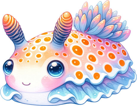 recommend clip art: Nudibranch Sea Slugs Watercolor Cute Drawing Nudibranch Sea Slugs Sea life animals, nursery style, PNG
