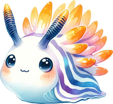 recommend clip art: Nudibranch Sea Slugs, Watercolor Cute Drawing Nudibranch Sea Slugs Sea life animals, nursery style, PNG