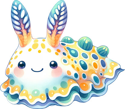 recommend clip art: Nudibranch Sea Slugs, Watercolor Cute Drawing Nudibranch Sea Slugs Sea life animals, nursery style, PNG