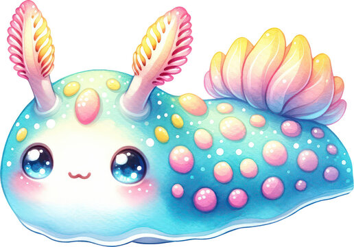 recommend clip art: Nudibranch Sea Slugs, Watercolor Cute Drawing Nudibranch Sea Slugs Sea life animals, nursery style, PNG