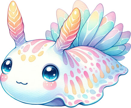 recommend clip art: Nudibranch Sea Slugs, Watercolor Cute Drawing Nudibranch Sea Slugs Sea life animals, nursery style, PNG
