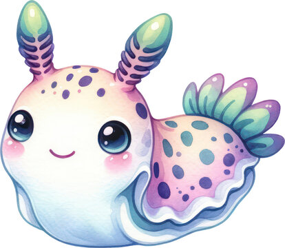 recommend clip art: Nudibranch Sea Slugs, Watercolor Cute Drawing Nudibranch Sea Slugs Sea life animals, nursery style, PNG