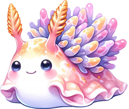 recommend clip art: Nudibranch Sea Slugs, Watercolor Cute Drawing Nudibranch Sea Slugs Sea life animals, nursery style, PNG