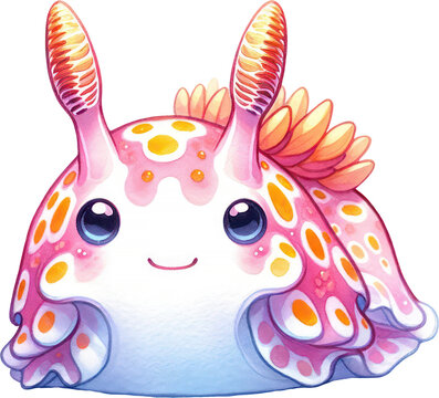 recommend clip art: Nudibranch Sea Slugs, Watercolor Cute Drawing Nudibranch Sea Slugs Sea life animals, nursery style, PNG