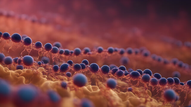 İmaginary Bacteria Molecule, Bacteria Virus Or Germs Illustration.  Human Immune System Virus. AI Generated Image