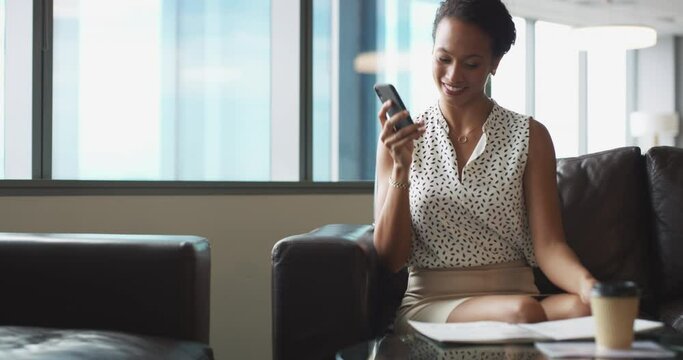 Phone call, conversation and professional happy woman consulting with user, financial advisor or investment contact. Cellphone consultation, chat and business person talking about corporate strategy