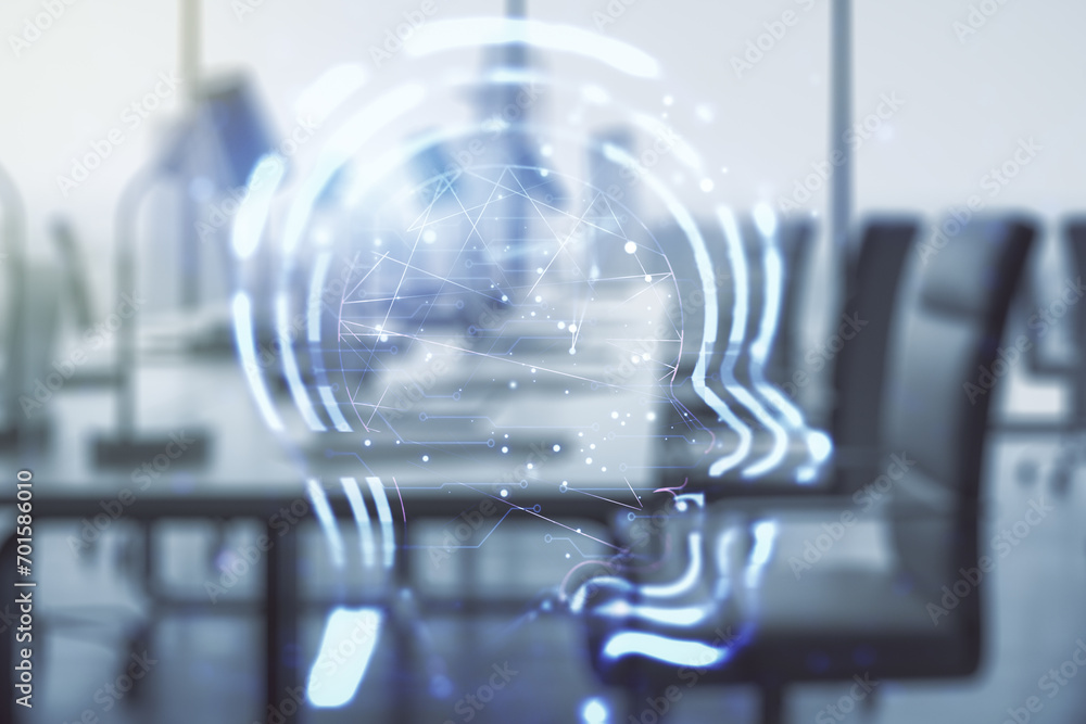 Aufkleber abstract virtual artificial intelligence interface with human head hologram on a modern furnished of