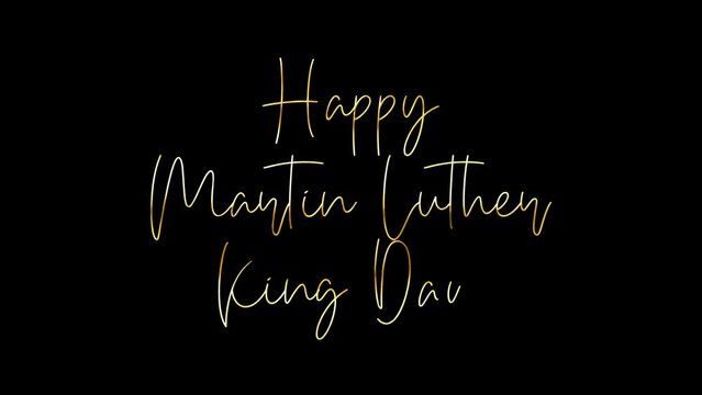 Martin Luther King Jr. Day gold animated lettering text gold handwriting mlk day. Celebrating MLK day. 4k video alpha channel
