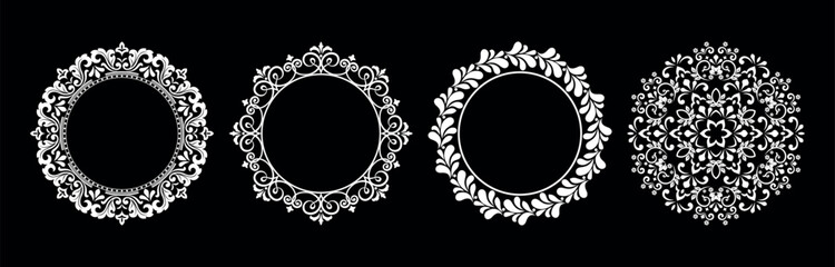 Set of decorative frames Elegant vector element for design in Eastern style, place for text. Floral black and white borders. Lace illustration for invitations and greeting cards.