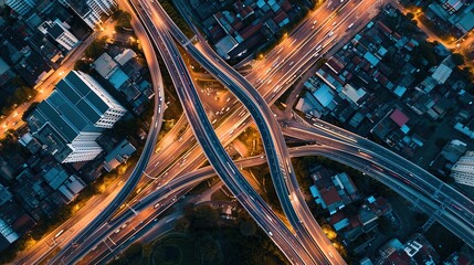 Top view over the highway, expressway and motorway architecture, Aerial view overhead infrastructure interchange transport 