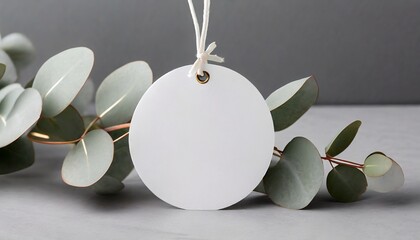 Nature-Inspired Label: White Gift Tag Mockup and Eucalyptus Leaves