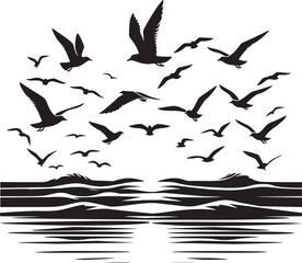 Flock of Birds Over Water