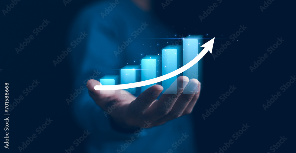 Wall mural 2024 Business growth, boost up business or success concept, Business growth, investment profit increase, growing sales and revenue, progress or development concept, arrow graph future growth plan