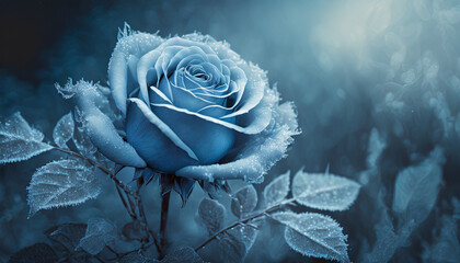 Niebieska róża, piękny kwiat w szronie, generative ai - obrazy, fototapety, plakaty