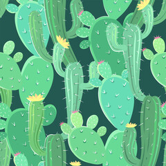 Vector Green Cactus Seamless Pattern