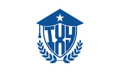 IXY three letter iconic academic logo design vector template. monogram, abstract, school, college, university, graduation cap symbol logo, shield, model, institute, educational, coaching canter, tech