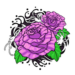 Traditinal Colored Rose Tattoo Design