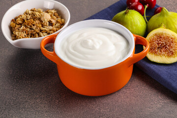 Traditional homemade Greek yoghurt with granola
