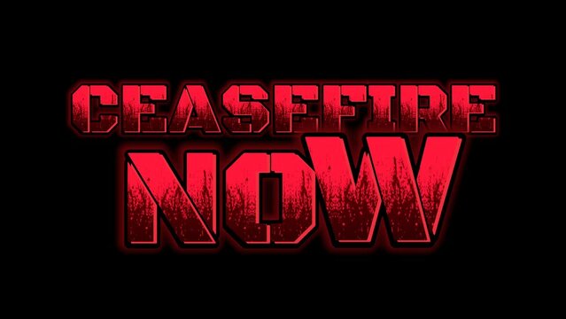 CEASEFIRE NOW - Seamless looping UHD 4K Text animation on black background.