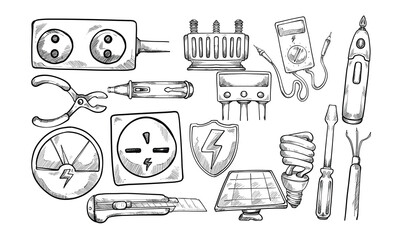 electrician working handdrawn collection