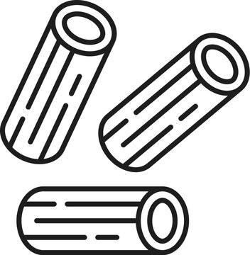 Raw italian Rigatoni pasta isolated thin line icon. Vector rigatoni food, healthy natural food of Italian cuisine, rigatone marinara
