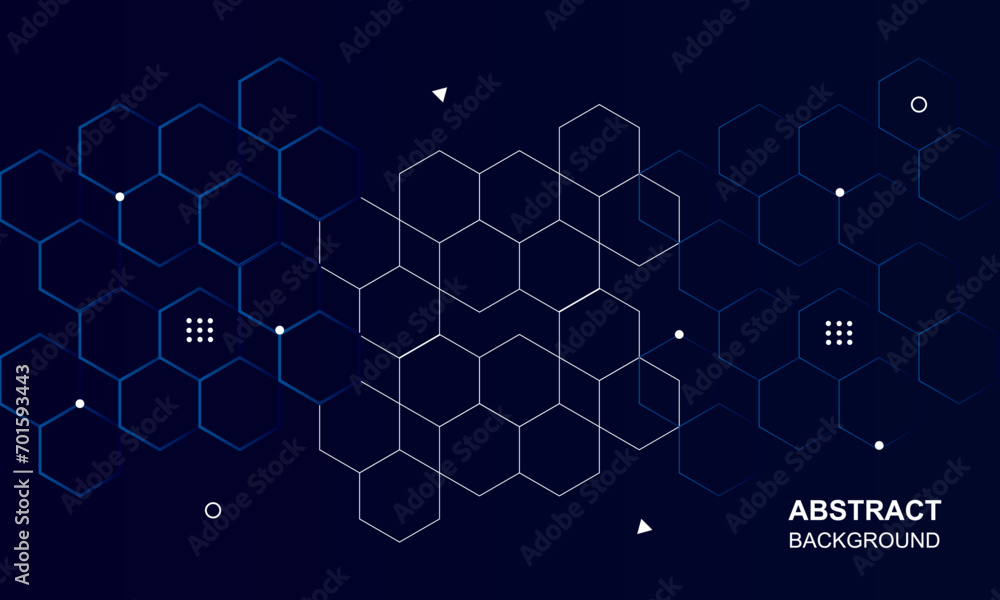 Poster smart digital technology architecture abstract hexagon line element style dark blue background desig
