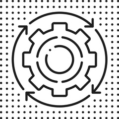 Automated system outline icon, features rotating gear, symbolizing efficient, self-operating processes and technology-driven automation, machine learning and ai artifical intelligence algorithm