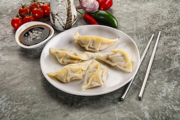 Japanese cuisine - dumplings gyoza with sauce