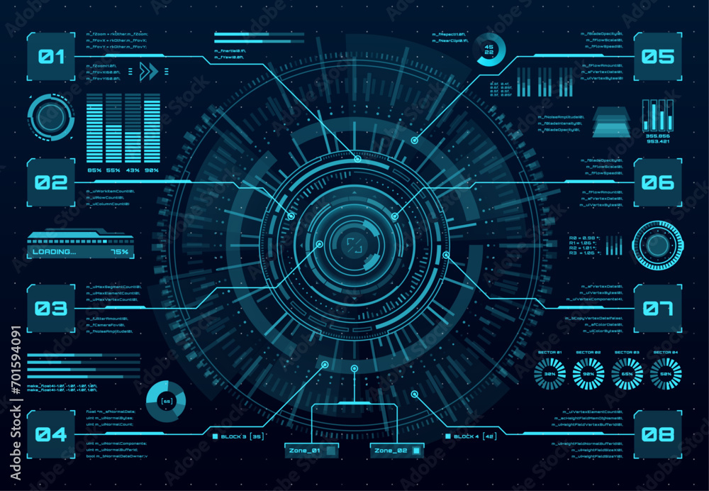 Leinwandbilder HUD data screen, digital dashboard interface and virtual infographics, vector UI panel. HUD technology and future game chart graphs, space dashboard digital controls and info bar visual infographics