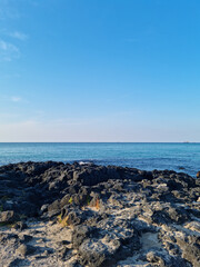 This is a Jeju seascape with basalt rocks.